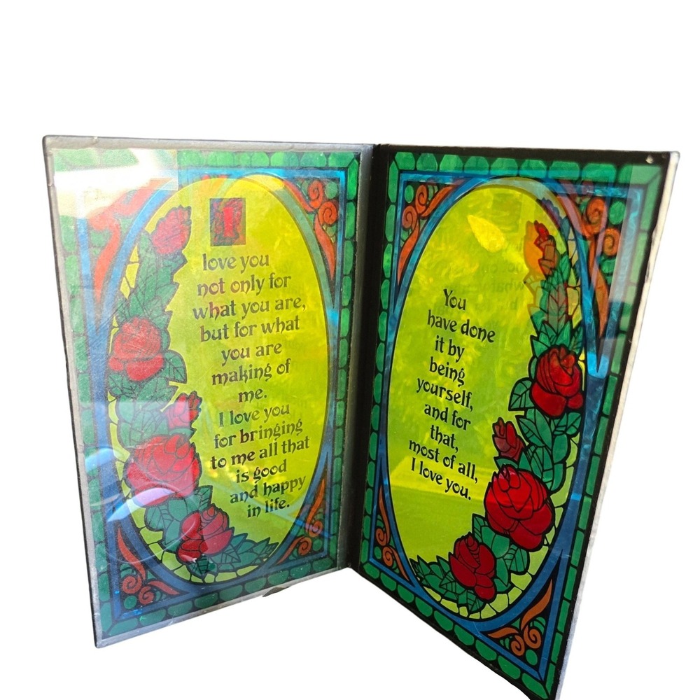 VINTAGE GIFT Stained Glass Look Book Romantic Roses Love Poem Verse Art Decor